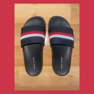 Womens Black Tommy Hilfiger Flag Slides Womens Black Tommy Hilfiger Flag…